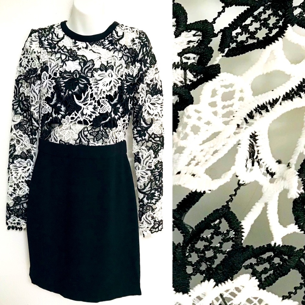 NWT $218 ROMEO & JULIET COUTURE Chic Black and White Lace DRESS S